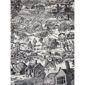 Vintage Black & Cream Toile Cotton Fabric 29" x  46"